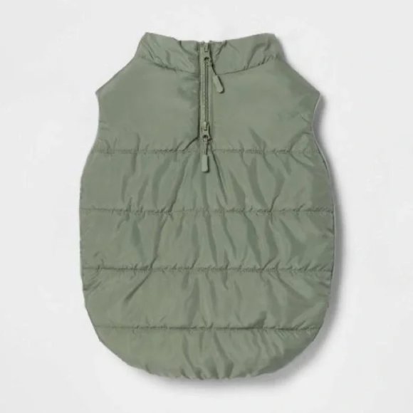 R18. DOG PUFFER JACKET with Buckle - Olive Green - Boots & Barkley LARGE NEW - Picture 3 of 3